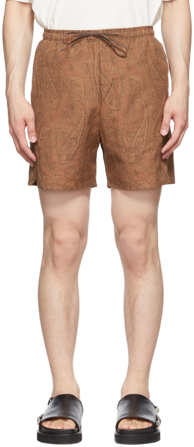 Kuro Brown Paisley Shorts In Beige