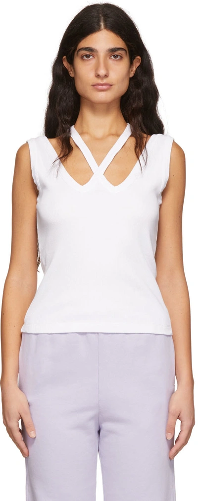 Mm6 Maison Margiela Crisscross Halter Cotton Tank Top In Bianco