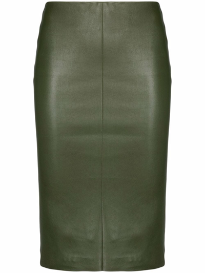 Drome High-waisted Leather Pencil Skirt In Green