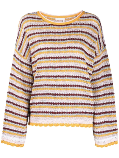 See By Chloé Relaxed-fit Boat-neck Knitted Jumper In Multicolor 1