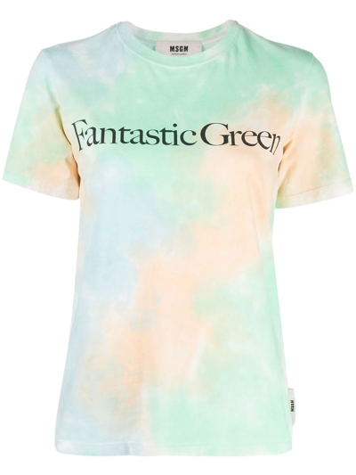 Msgm Fantastic Green Tie Dye Cotton T-shirt In Multicolor