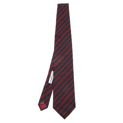 Pre-owned Dolce & Gabbana Red & Black Striped Silk Jacquard Tie