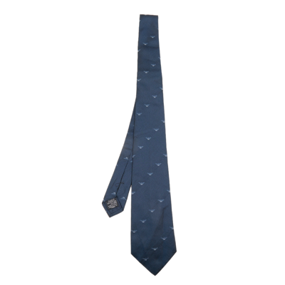 Pre-owned Emporio Armani Navy Blue Logo Silk Jacquard Tie