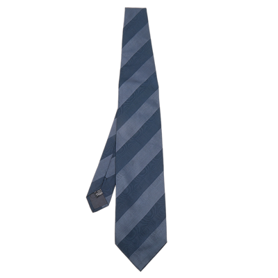 Pre-owned Emporio Armani Navy Blue Striped Silk Tie