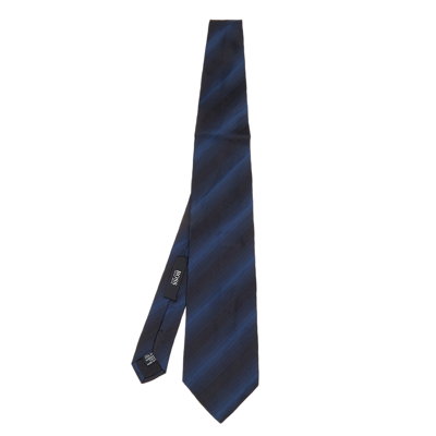 Pre-owned Boss By Hugo Boss Black & Blue Striped Silk Tie