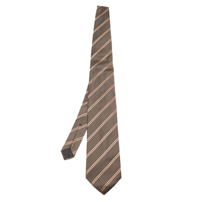 Pre-owned Lanvin Vintage Brown Striped Silk Tie