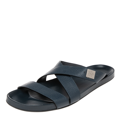 Pre-owned Louis Vuitton Navy Blue Leather Criss Cross Strap Flat