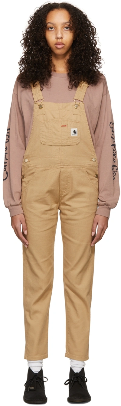 Carhartt Beige Bib Overalls In Dusty H Brown Rinsed