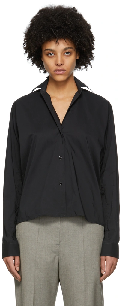 Lemaire Collarless Wrap-style Shirt In 997 Caviar