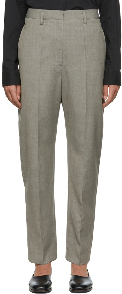 Lemaire Grey Wool Trousers In 168 Light Grey Chine
