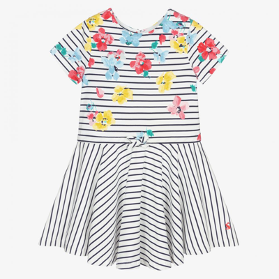 Joules Babies' Girls Striped Jersey Dress In White