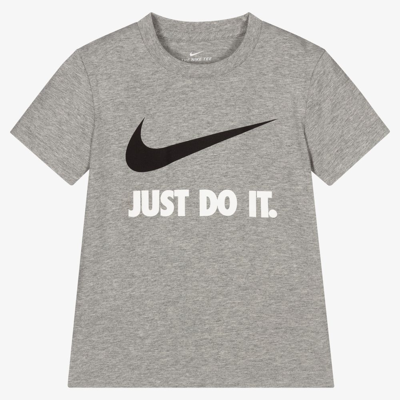 Nike Kids' Boys Grey Cotton Logo T-shirt