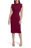 Maggy London Ruffle Mock Neck Sheath Dress In Raspberry