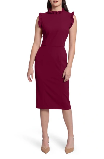 Maggy London Ruffle Mock Neck Sheath Dress In Raspberry