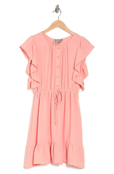 Dual Nature Crinkle Flutter Sleeve Woven Dress In Light Coral