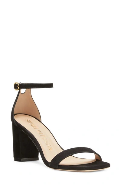 Stuart Weitzman Nudistcurve Suede Ankle-strap Sandals In Black