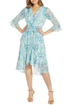 Adrianna Papell Floral-print Wrap-style Cocktail Dress In Blue
