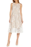 ADRIANNA PAPELL FLORAL EMBROIDERED FIT & FLARE MIDI DRESS