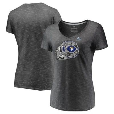 Fanatics Branded Heathered Charcoal Los Angeles Rams Super Bowl Lvi Champions Ring Bling V-neck T-sh