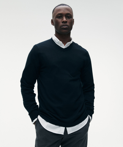 Naadam Fancy Cashmere Long Sleeve V-neck In Navy