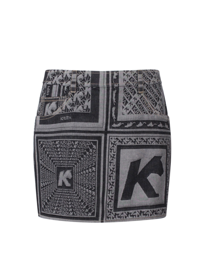 K Krizia Printed Black Denim Skirt - Atterley In Blue