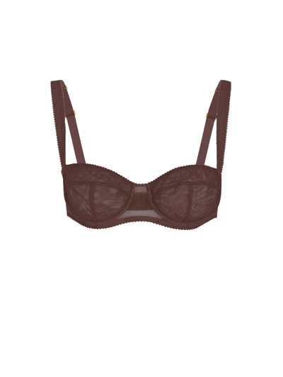 Dolce & Gabbana Tulle Balconette Bra With Monogram - Atterley In Brown