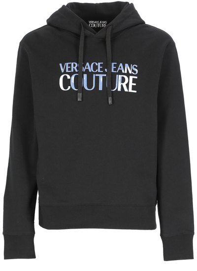 Versace Jeans Couture Logo印花棉质连帽衫 In Black+holograp