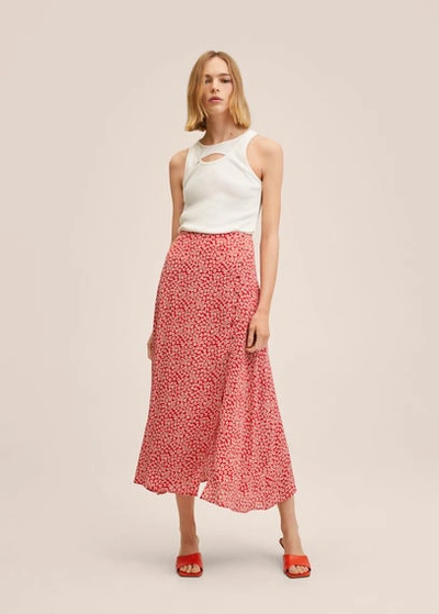 Mango Slit Floral Skirt Red ModeSens