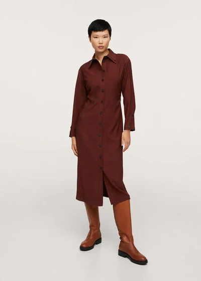 Mango Flowy Shirt Dress Maroon | ModeSens