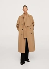 Mango Scarf Wool Coat Medium Brown In Medium Brown