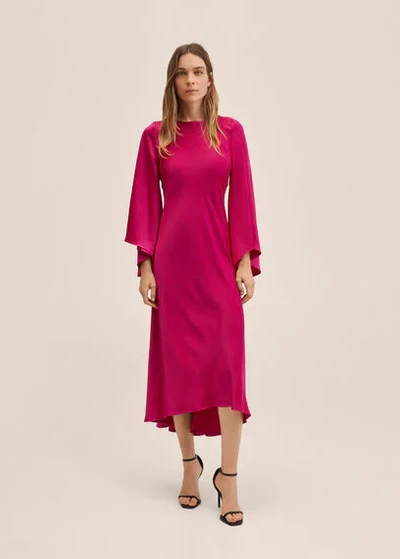 mango pink silk dress MANGO Women's Flared-Sleeve Satin Dress