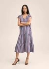 MANGO STRIPED COTTON DRESS DARK NAVY