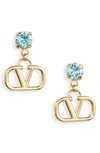 Valentino Vlogo Pendant Stud Earrings In Oro 18/ Acquamarina