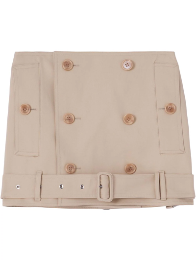 Burberry Double-breasted Belted-hem Miniskirt In Beige