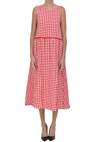 Apuntob Vichy Print Linen Dress In Red