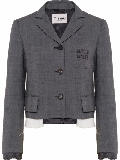 Miu Miu Single-breasted Prince Of Wales Check Blazer In F0480 Ardesia