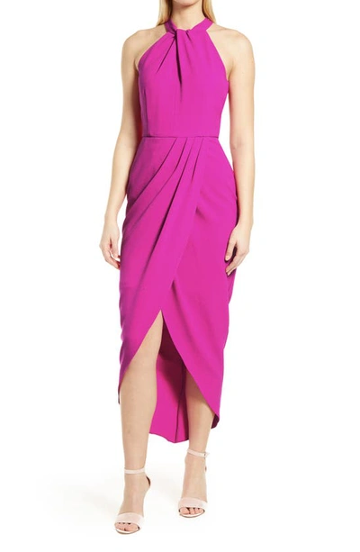 Julia Jordan Knot Neck Halter Dress In Fuchsia