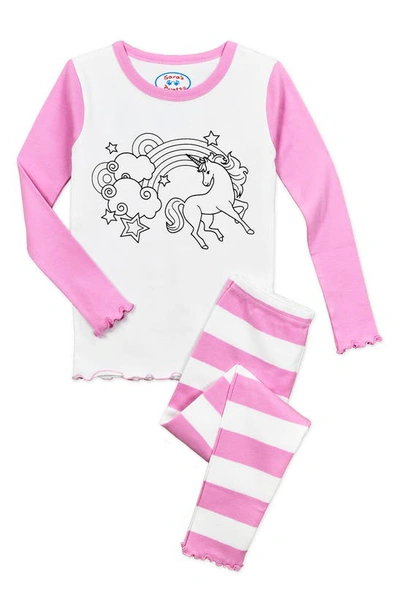 Saras Prints Sara's Prints Sara's Prints Kids' Color Me Two-piece Fitted Pajamas With 6-piece Marker Set In Pink