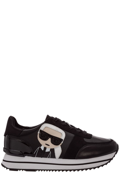 Karl Lagerfeld Women's Shoes Leather Trainers Sneakers  K/iconik Velocita Ii Meteor In Black