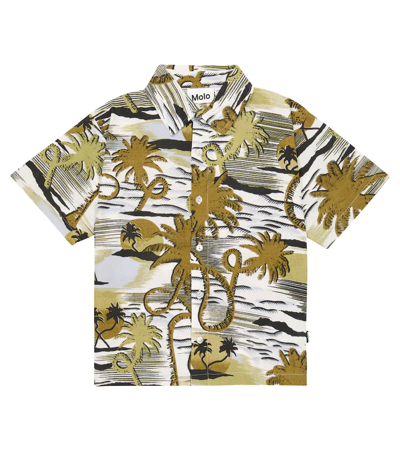 Molo Kids' Rass Printed Cotton Jersey Shirt In Brown