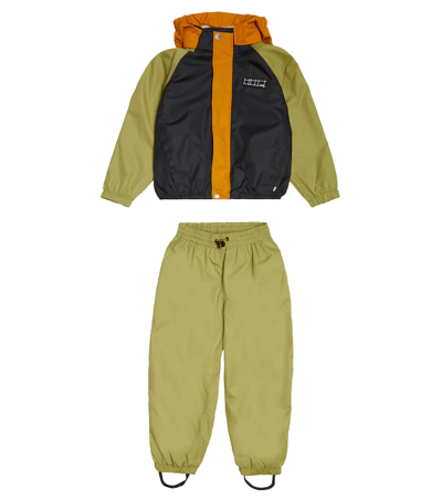 Molo Kids' Whalley Rain Jacket And Trousers Set In Cedar Block