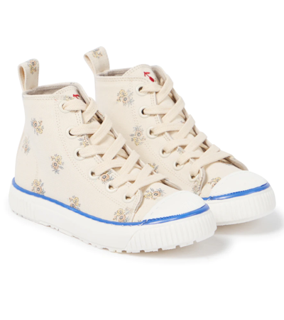 Bonpoint Teen Floral-print High-top Sneakers In Cream