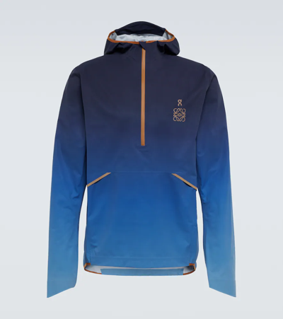 Loewe On Logo-print Dégradé Recycled Shell Hooded Half-zip Jacket In Blue