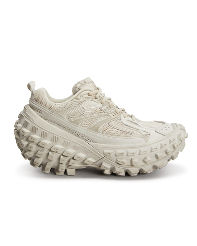 Balenciaga Defender Mesh And Rubber Platform Sneakers In Beige