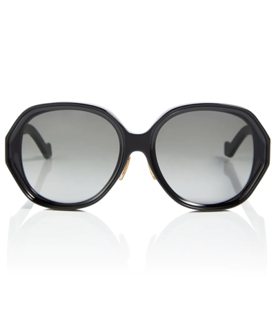 Loewe Anagram Round Sunglasses In Shiny Black / Gradient Smoke