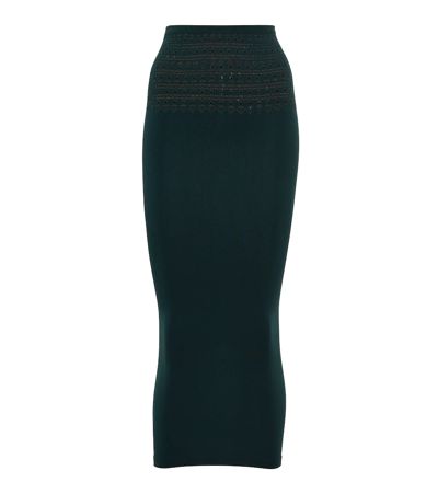 Alaïa Cutout Technical Midi Skirt In Vert Fonce