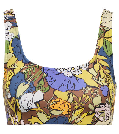 Tory Sport Printed Stretch-tactel Sports Bra In Yellow