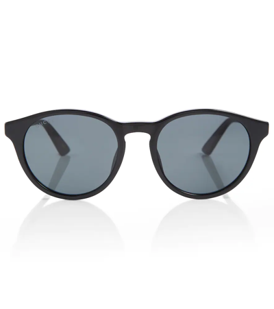 Gucci Logo Round Sunglasses In Black-black-grey