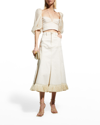 Johanna Ortiz Garua Gathered Puff-sleeve Crop Top - Bci Cotton In Ecru