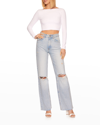 Susana Monaco Long-sleeve Scoop-back Crop Top In Sugar